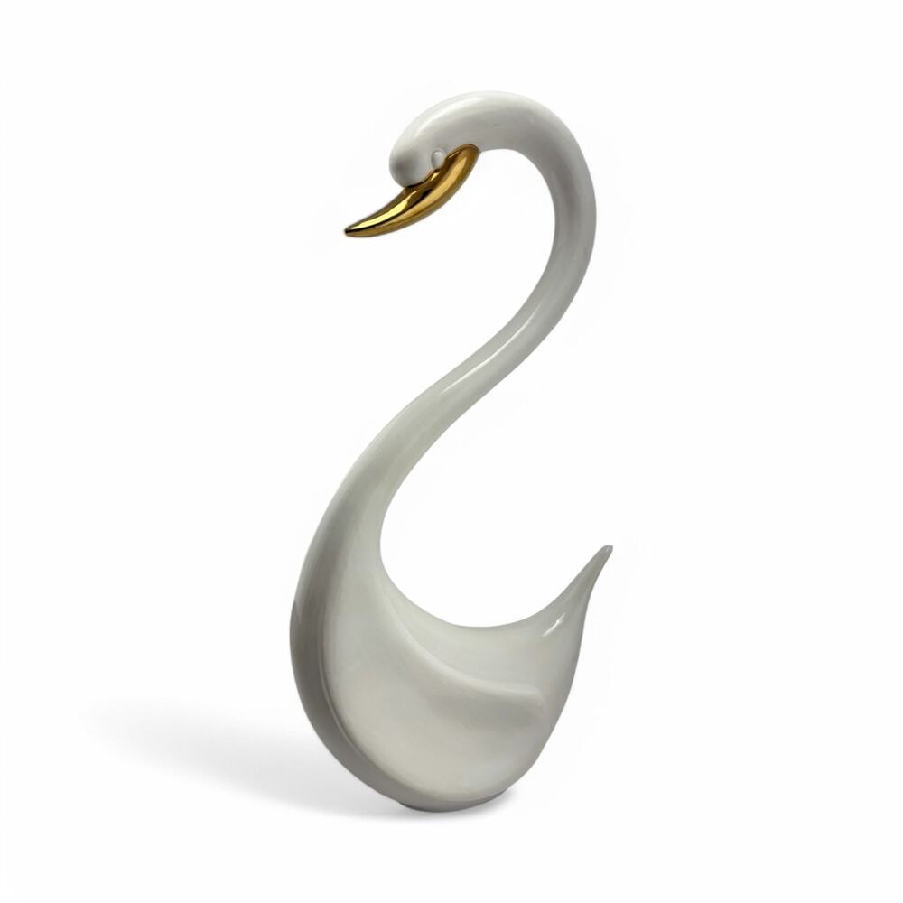 Vintage Arnel’s Ceramic Swan Figurine with Gold Beak – Elegant Home Decor
